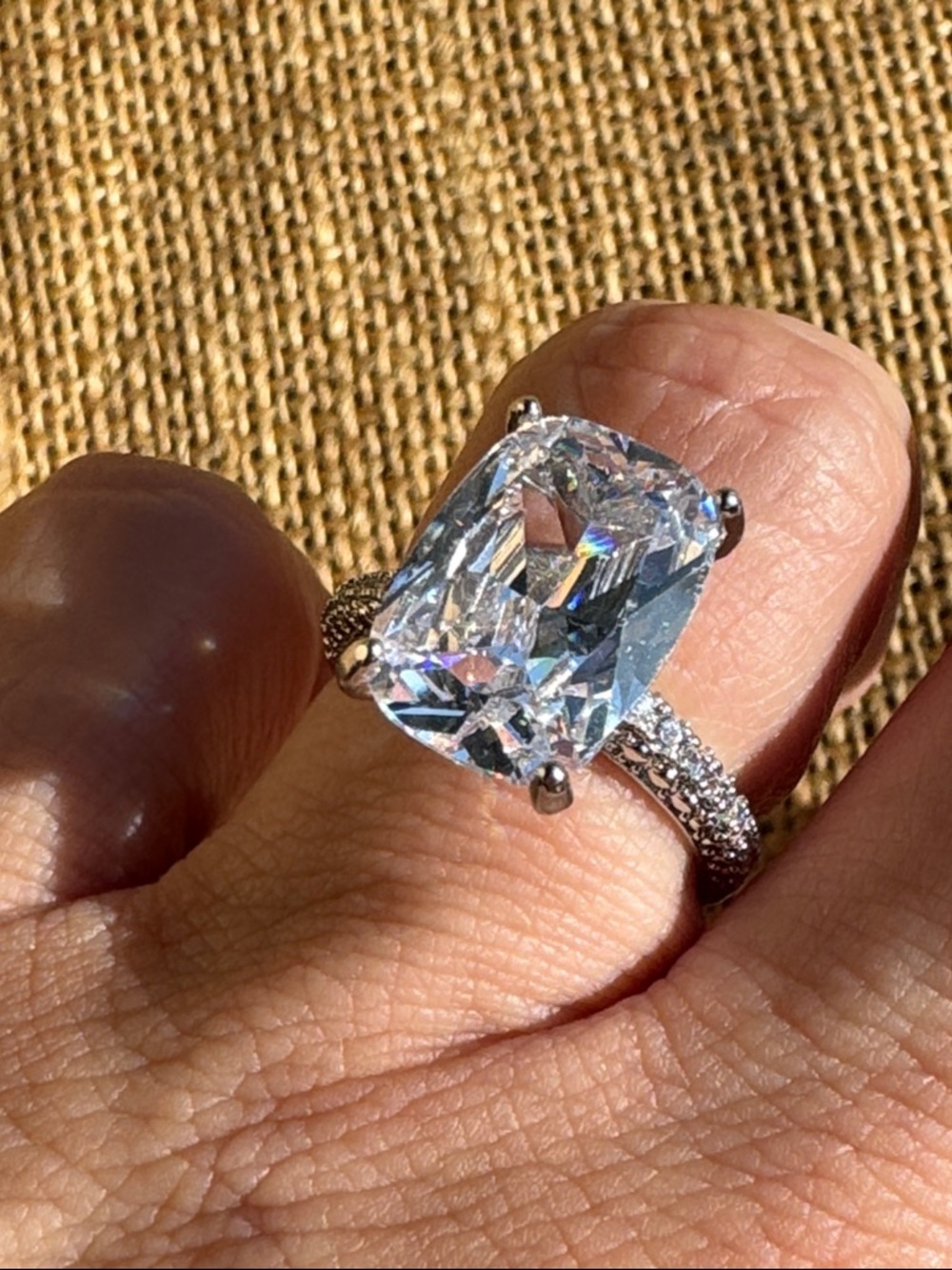 Silver White Cushion Pillow 2.5 ct CZ -Cut Pavé Engagement Ring Size 6